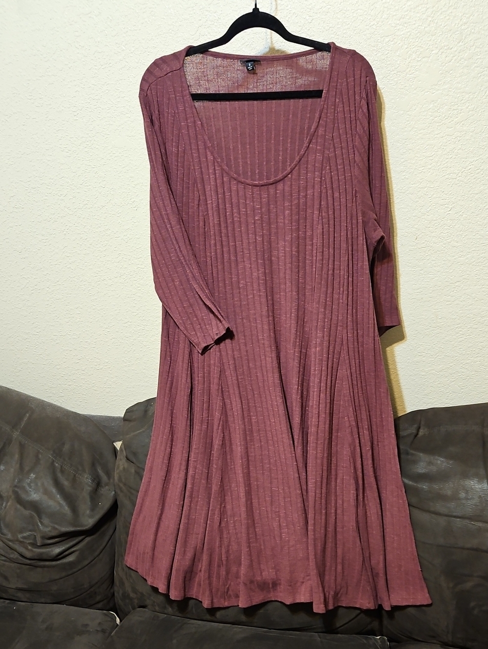 torrid Dusty Mauve Ribbed Scoop Neck Long Sleeve Swing Dress